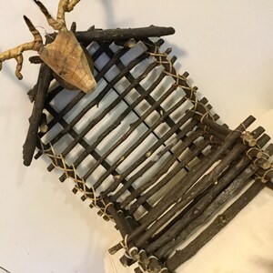 Twig Basket/Deer Head Mount Adirondack Hanging Shelf/Wall Mount/Branch Folk Art/Rustic/Primitive Log Cabin/Christmas/Large/Handmade/Vintage