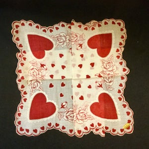 1950s Valentine Hanky-Handkerchief/Red HeartRosesTeddy Bear/Cotton/Valentines Day Gift/Adult-Child/3 Piece SET/Vintage image 3
