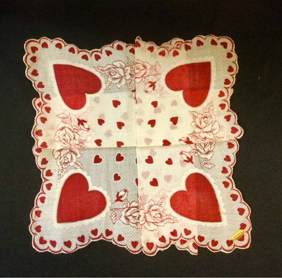 1950s Valentine Hanky-Handkerchief/Red Heart+Rose… - image 3