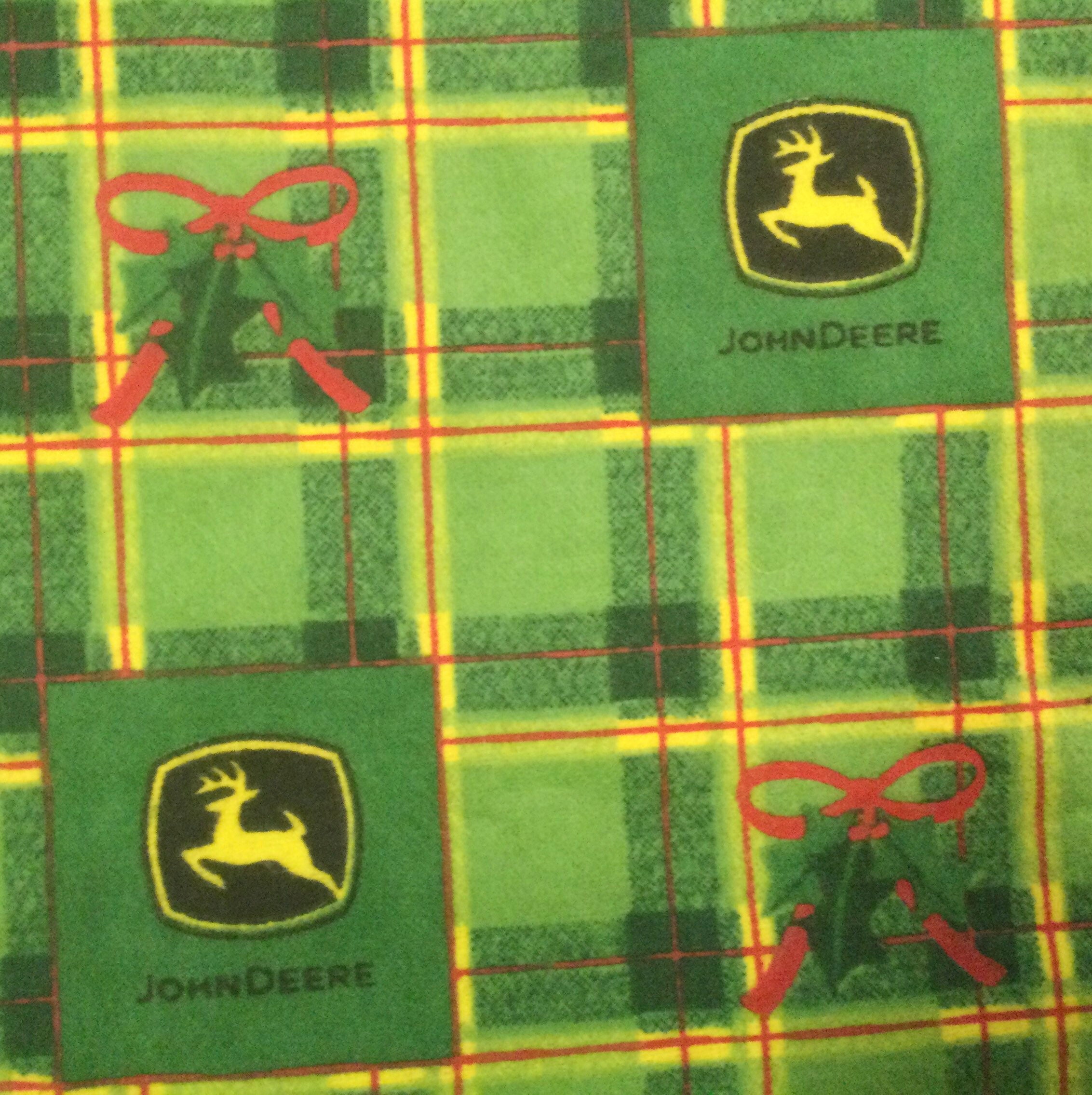 John Deere Flannel Fabric Destash Christmas Red & Green Holly Etsy