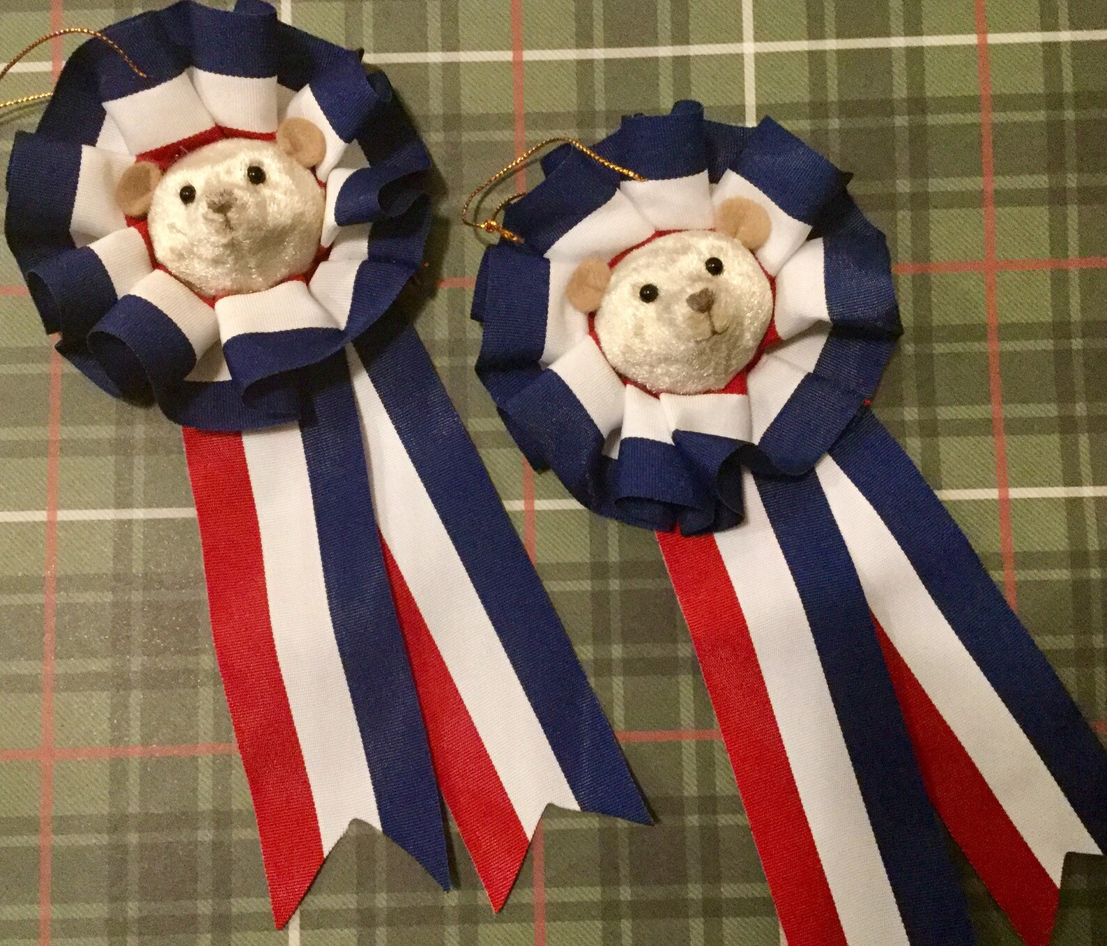 Teddy Bear Trophy Blue Ribbon Award Pair Christmas Tree Etsy