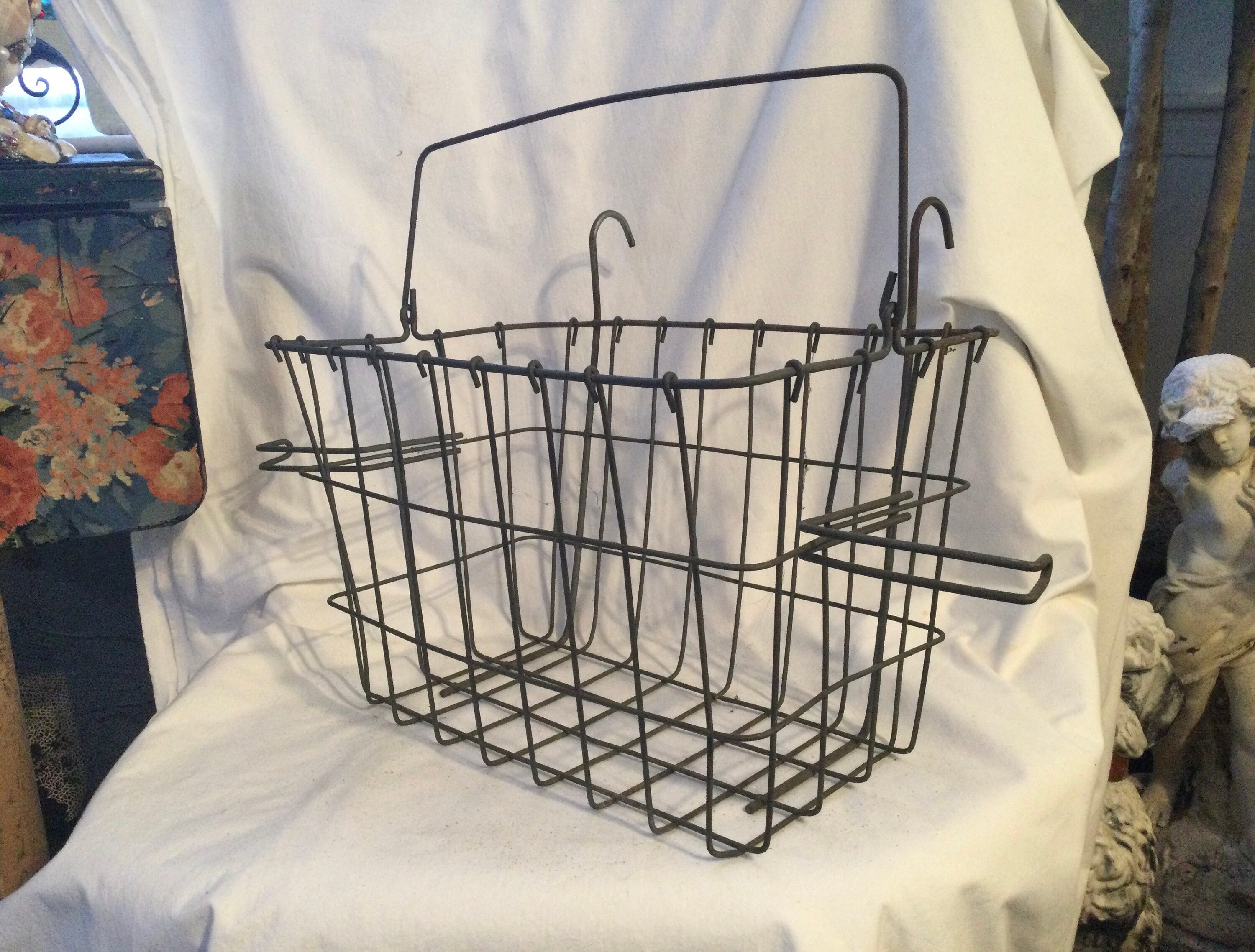 Vintage Wire Bicycle/Bike Basket Woven Metal Swing Handle Etsy