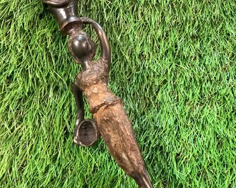 Tribal Woman Figurine-Sculpture-Statue/Cast Iron/Primitive Ethnic Folk Art/Latin America?/Small 6.5”/Handmade/Vintage Antique