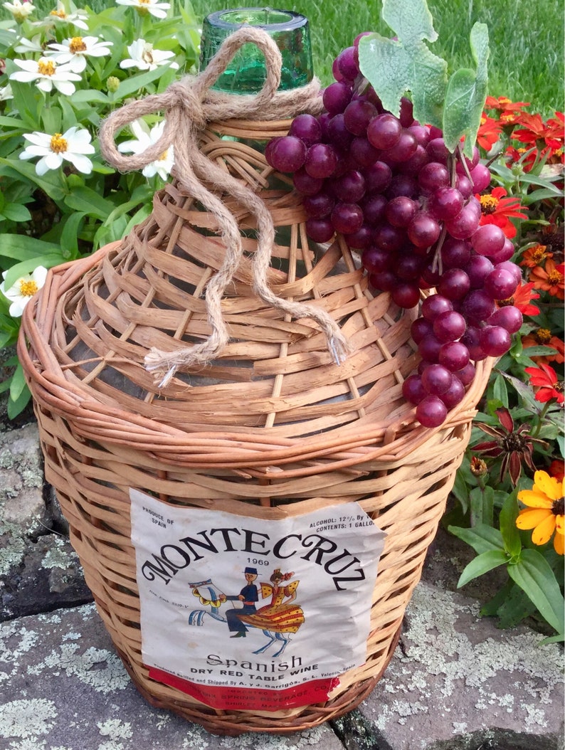 1960s Wine Jug/demijohn/carboy Wicker Glass Bottle Etsy