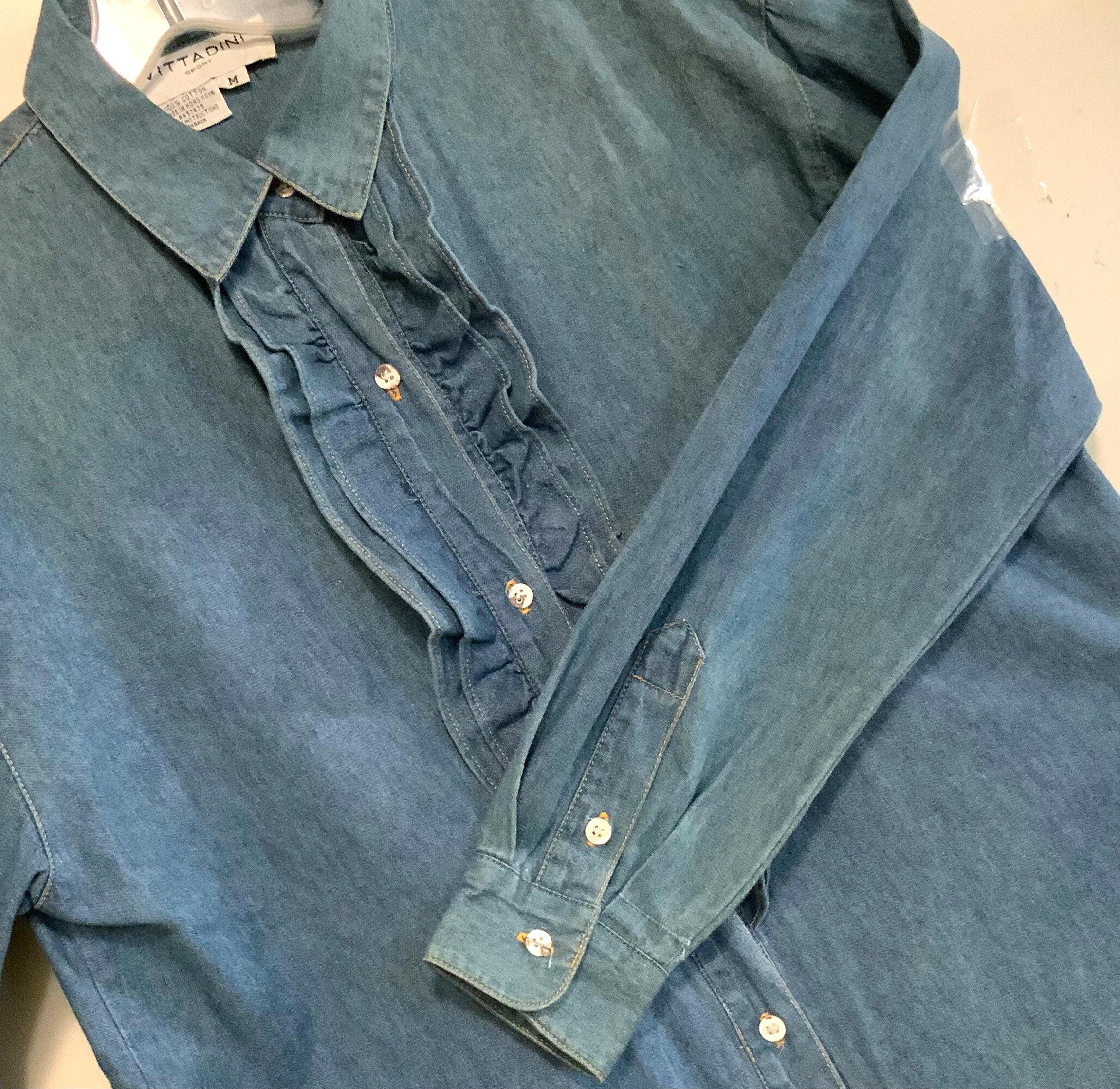 Denim Blouse-shirt/button Up/ruffles/cottagecore/adrienne 