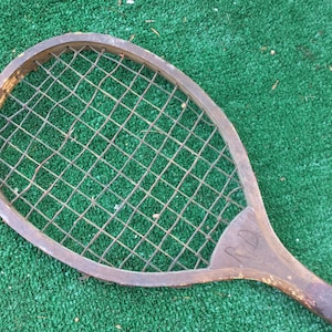 Child Tennis Racket/Wood Sport Equipment/Animal Gut String/Unmarked/Primitive/Small 22.25”L/Antique Vintage 1800s