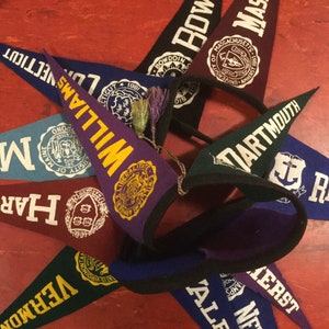 College Felt Pennant Souvenir/Harvard-Yale-Amherst-Dartmouth-Williams-Bowdoin-NH-RI-MA-Ct-Vt-Maine/12pc Set/Small-Mini 8.5”/Vintage 1950