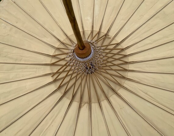 Vtg Asian Floral Parasol Umbrella/Bamboo & Canvas… - image 7