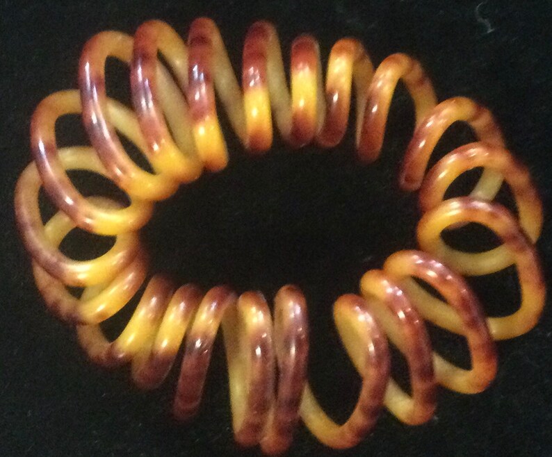 Bakelite-Style Spiral Coil Bangle Bracelet Stretch Spring Acrylic BrownButterscotch Tortoise Print Large Wide Size Small Vintage