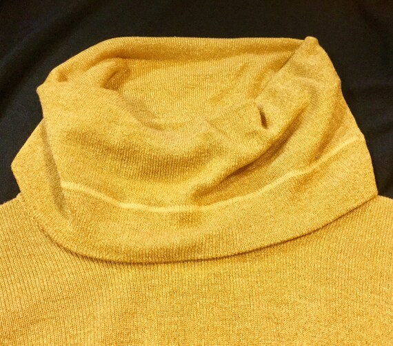 1980s Gold Metallic Turtleneck Sweater/Cowl Neck … - image 2