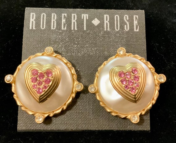 Heart Clip Earrings/Pink Rhinestone/Robert Rose/B… - image 3