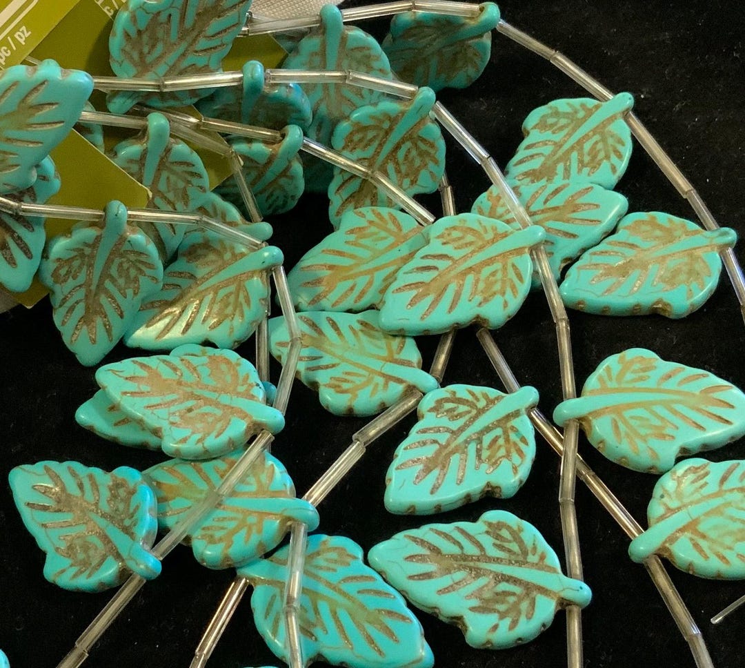 Leaf Beads Set/carved Leaves/faux Turquoise Dyed Howlite/bead Gallery ...