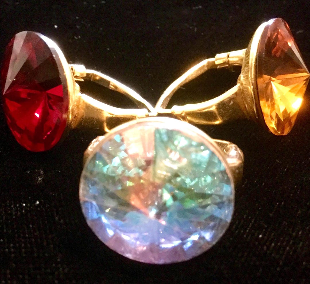 Rhinestone Rings Set/ab Crystal/red-gold-clear/adjustable/extra Large ...