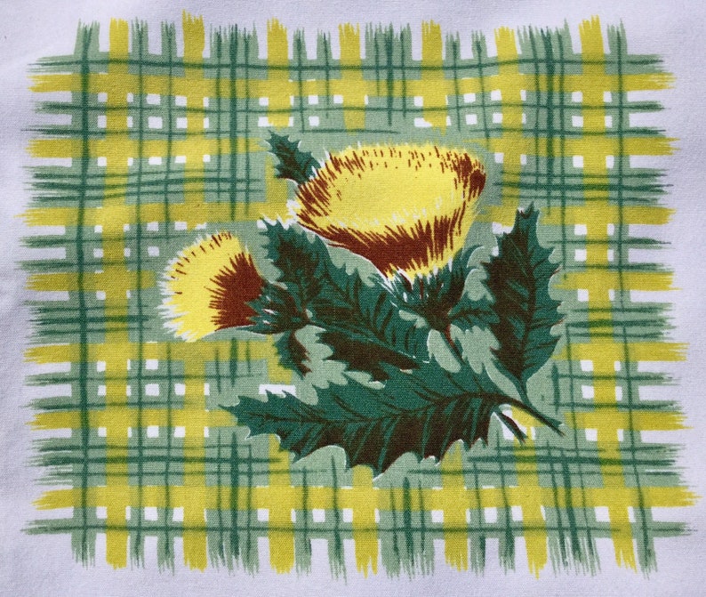 40s Floral Tablecloth california Hand Prints Green Etsy