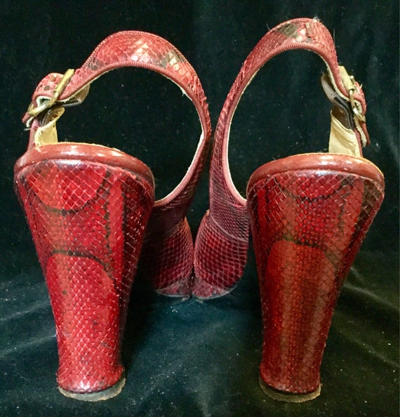 40s Red Snakeskin Shoes-High Heels-Platform-Pumps… - image 7