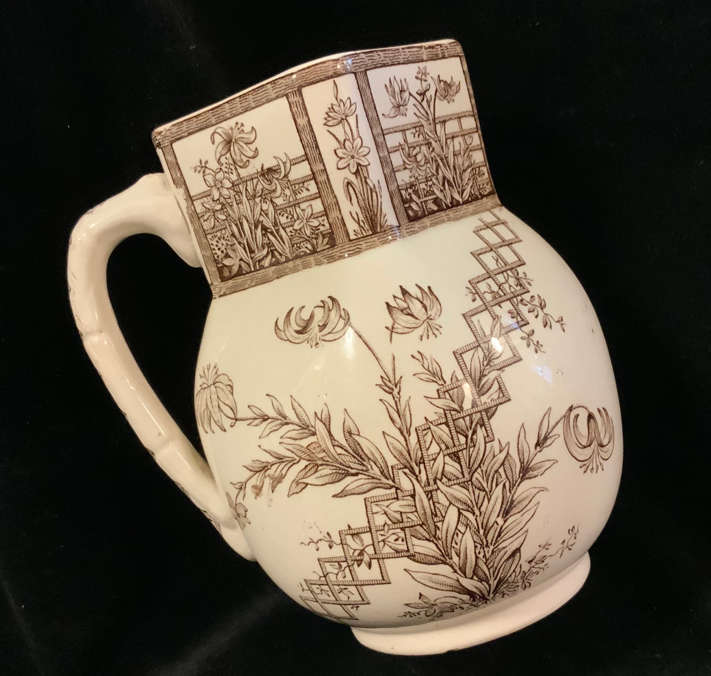 Antique G W Turner & Sons Pitcher/beatrice/flow Brown  Transfer-ware/tunstall England/aesthetic/english Ironstone/lily and  Trellis/1873-1895 - Etsy