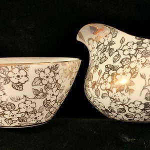 Gold Floral Sugar & Creamer/Ceramic Bone China/England/Small-Mini-Miniature/2 Piece SET/Vintage