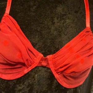 Vintage Red Velvet Bra Bralette/Carol Maloney/Draped Chiffon/Size 38B/Underwire/Fancy/Sexy/Christmas-Valentine’s Day/Vintage 1980
