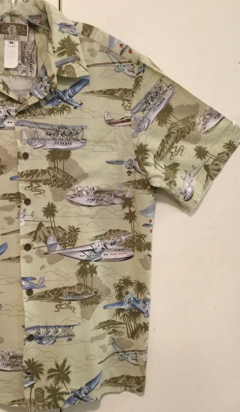 Mens Hawaiian Shirt Airplane Print Kalaheo Seaplane Biplane Etsy