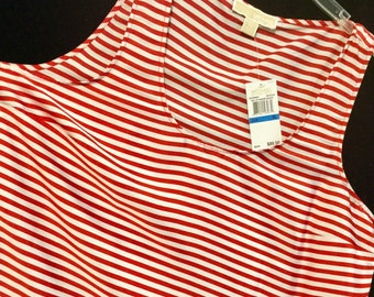 Patriotic Red Stripe Blouse-Tank Top/Michael Kors/Christmas Candy Cane Print/NWT/Peppermint Stick Print/Woman's Size XL (chest 42”) Vintage