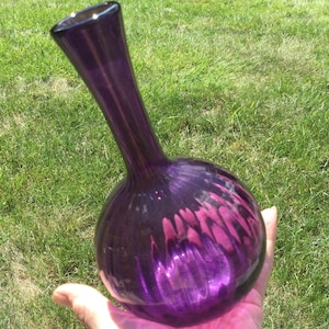 Purple Amethyst Glass Vase-Bud Vase/Blown Glass/Italian?/Ribbed Optic/Small 8”/Vintage 1950s