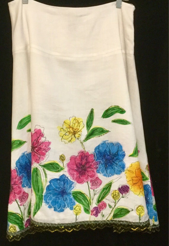 Floral Print Skirt/Beaded/A-Line Midi/Multicolor … - image 4