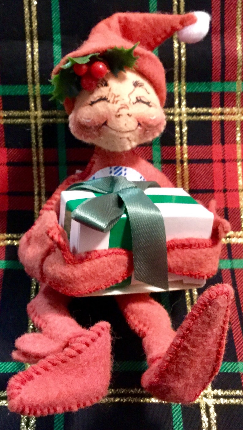 Annalee Doll Christmas Ornament 1994-96-97 Elf Head Skier Bunny Rabbit Present Vintage 3 Piece SET