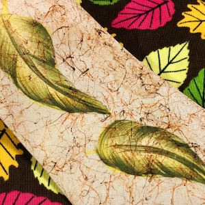 50s HP Tie-Necktie/Hand-Painted Leaves/Nature Botanical Print/Beige-Green-Brown/Mens 4.5”W/Summer-Fall-Autumn/Vintage 1950s