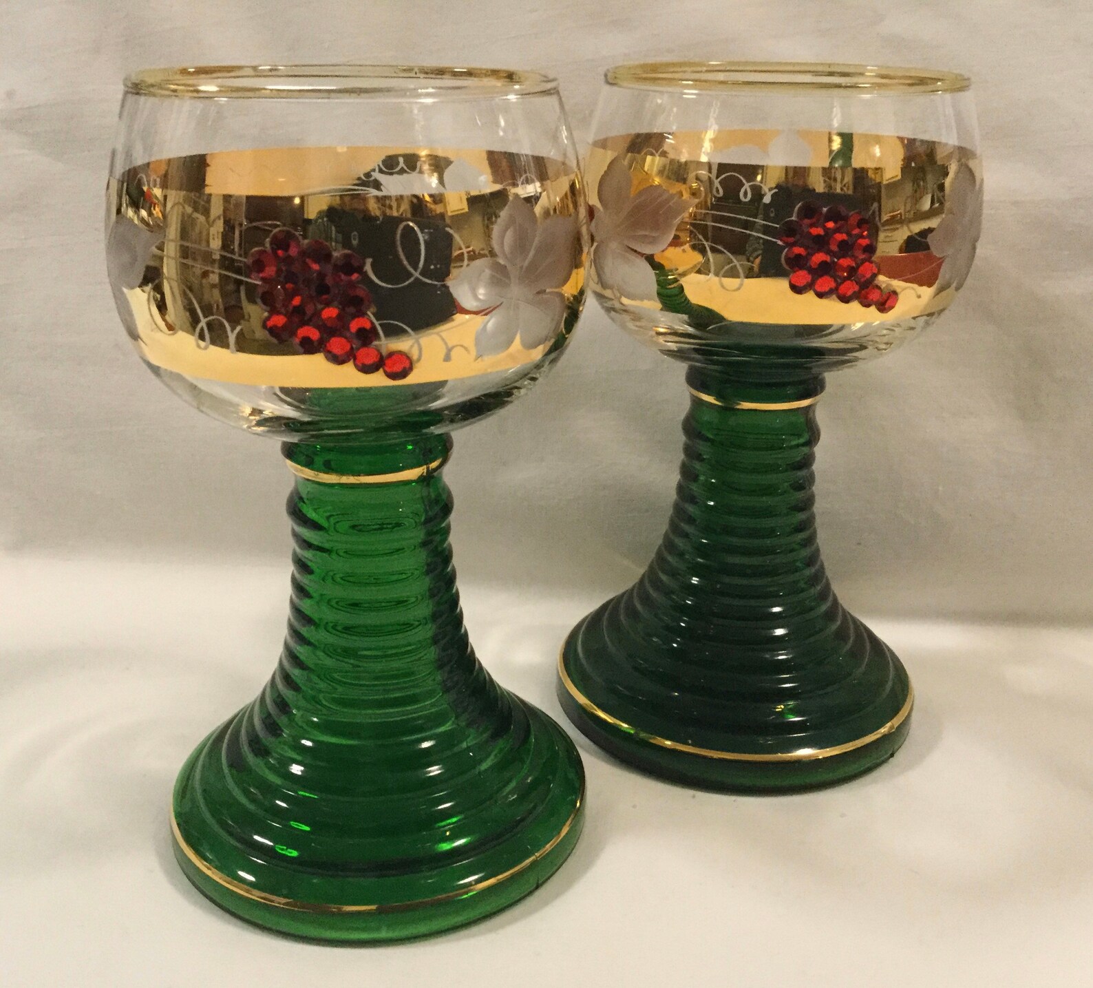 German Wine Glass Roemer Goblet Green/Red Rhinestones Etsy