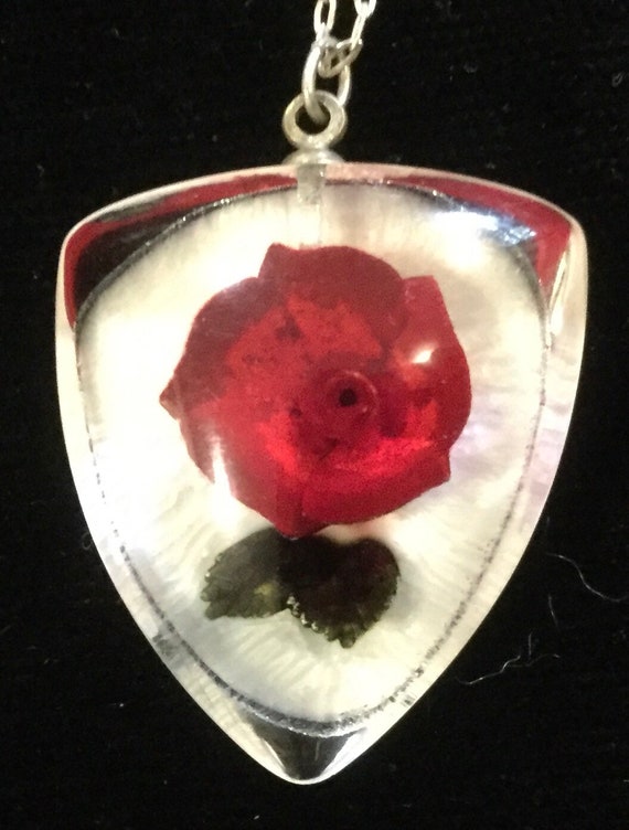 50s Lucite Floral Pendant Necklace/Sterling Silve… - image 3