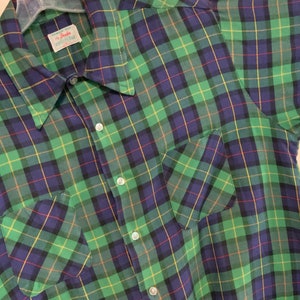 70s Green Plaid Shirt/“Donlin”/Classic Scottish Tartan/Button Up/Long Sleeve/Cotton/Mens Size XL (chest 48”) Vintage 1970s