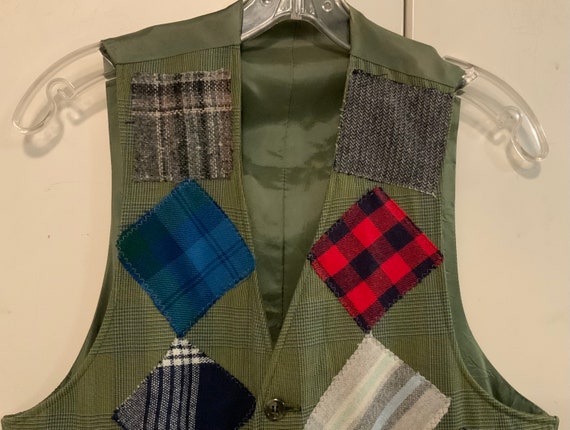 Patchwork Vest/Multicolor Plaid/Wool/Repurposed M… - image 4