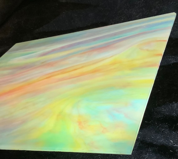 Stained-Glass Sheet Piece/Slag Glass Flat Panel/Blue-Pink Multicolor Rainbow Swirl/Mosaic Craft Supply-Lamp Shade Repair/Lg 10x12/Vintage