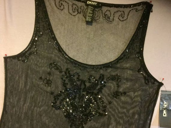 Black Bead & Lace Tank Top Blouse/"DKNY"/NWT/Shee… - image 7