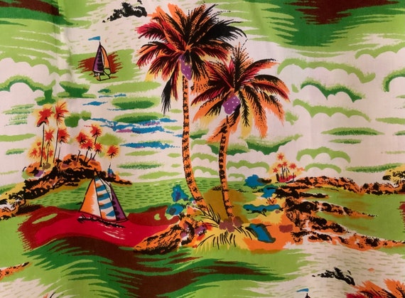 Vtg Hawaiian Shirt/Red & Green Tropical Print/Par… - image 1