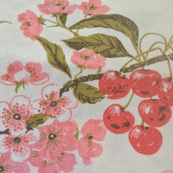 1950 Floral Print Tablecloth Cherry Blossom Flower Pink & Red Spring Summer Easter Decor 52x62 Vintage