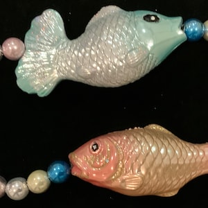 Fish Garland-Swag-Ornament/Faux-Blown Glass/Pink+Blue/Nautical Coastal Beach House Decor/Christmas/Large 9 Feet Long/Vintage