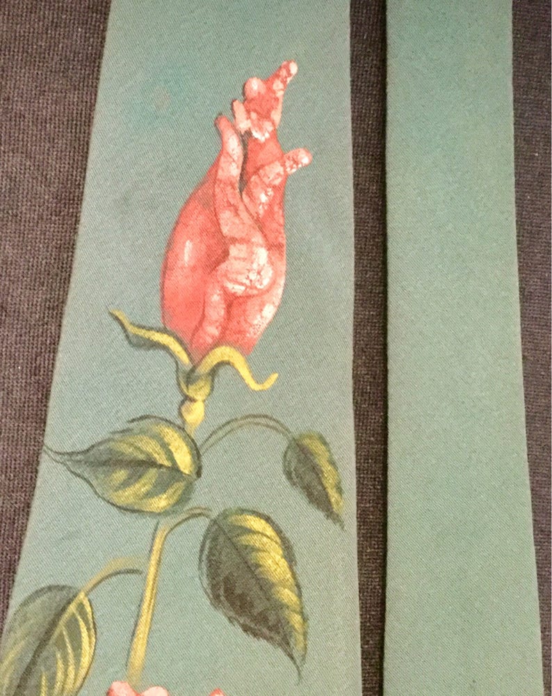 1940s Tie Necktie Hand-Painted Floral Print Rose Flower RedPinkBlueTealGreen Mens Unisex Vintage 1950s