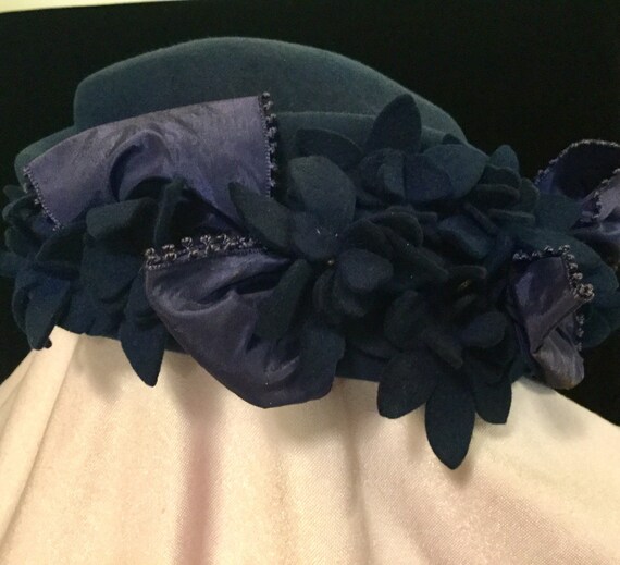1950s Blue Floral Hat "Diem Original" Woman's Mil… - image 2
