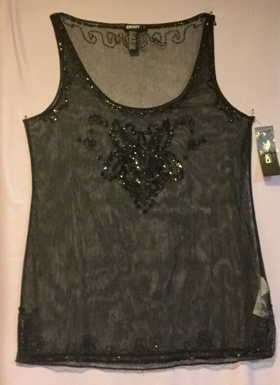 Black Bead & Lace Tank Top Blouse/"DKNY"/NWT/Shee… - image 3