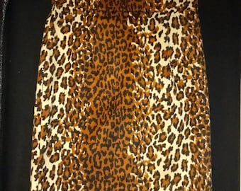 Leopard Skirt/Straight-Pencil-Column/Animal Print/Faux Fur/Cheetah/"Cotu J Inc"/Winter/Short/Woman's 13-14 (waist 31”) Vintage 1980s