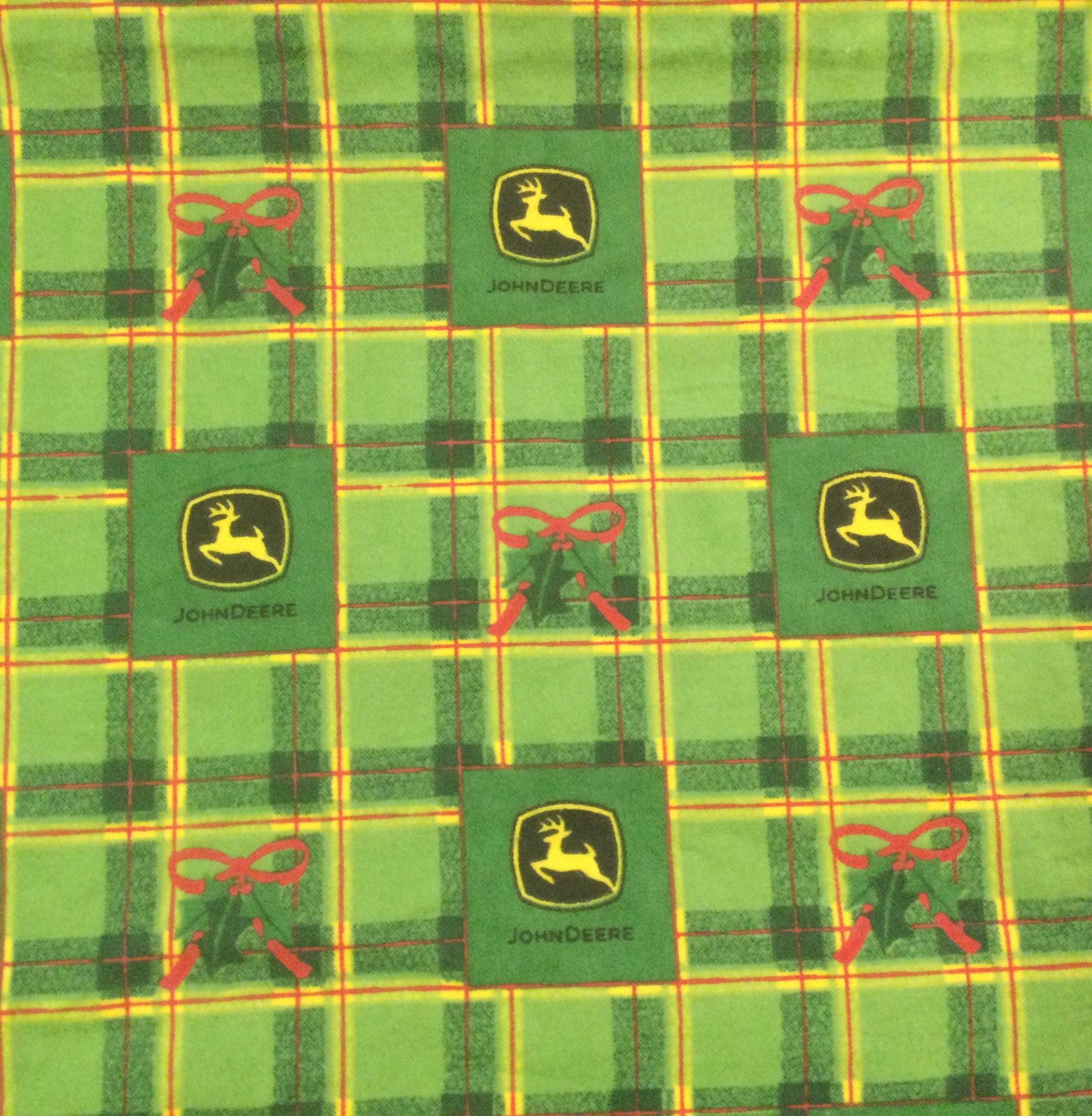 John Deere Flannel Fabric Destash Christmas Red & Green Holly Etsy