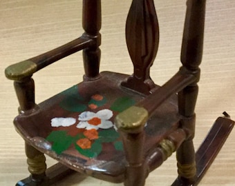 Dollhouse Rocking Chair/Brown Plastic Furniture/A Renwal Product #65/Signed John F. Kennedy/HP/Small-Miniature/Vintage 1950s