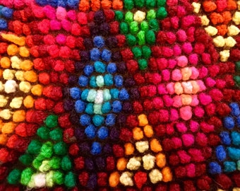 Felted Wool Scraps-Pieces-Set/Sweater Remnants/Multicolor/Hand Knit & Embroidered/Popcorn Stitch/Sewing Supply/Peru/Vintage