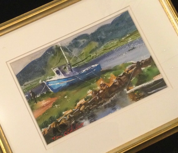 Vtg Ireland Nautical Painting/original Watercolor-gouache/lobster Fishing  Boat/irish Scenic Coastal Landscape/signed Tom Sutherland/vintage -   Canada