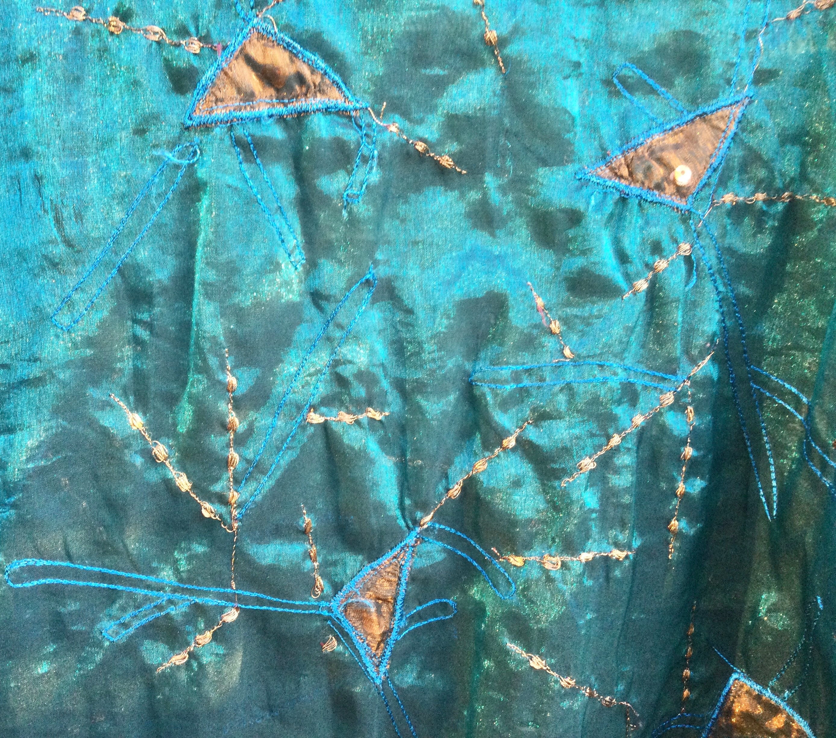 CELINE ビーズ装飾 Tシャツ M ブルー Blue Embroidered Blouse-shirt-top/metallic/copper Sequin