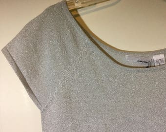 Silver Knit Sweater-Blouse-Top/Pullover/Metallic Lame/“Lucidity"/Short-Sleeve/Scoop-Neck/Sparkle/Glitter/NWT/Woman's/Vintage