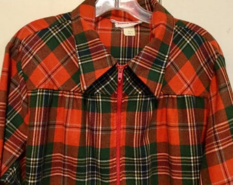 1950 Red Plaid Jacket-Shirt-Coat-Windbreaker/Royal-Stewart Scottish Tartan/Wool/Young Stuff/Christmas/Mens 44-S (chest 54”) Unisex/Vintage