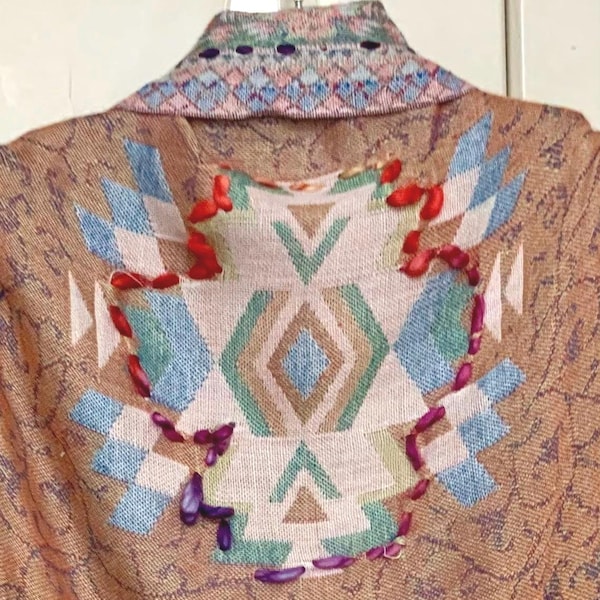 Raj Kimono Cardigan Duster/Reversible/Embroidered/Fringed/Sleeveless/India/OS/Vintage 1990s