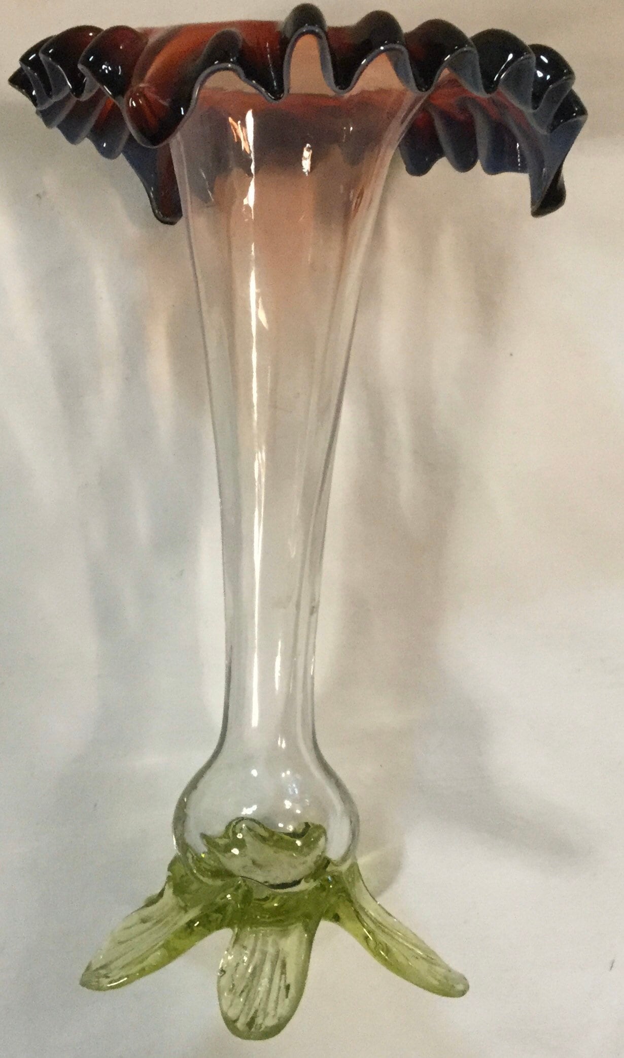 Vintage Art Glass Vase Pair Blown Glass Victorian Floral Etsy UK